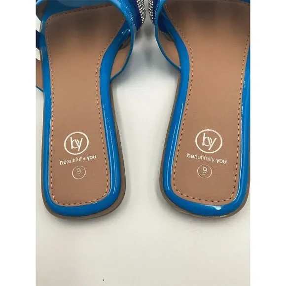 Women's Blue Rhinestone Cross Strap‎ Sandals Size 9 by Unbranded - Picture 6 of 8